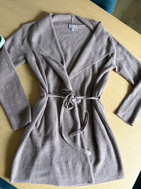 Barefoot Dreams CozyChic Lite Waist Tie Cardigan in Taupe - size Medium